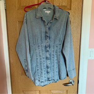 Good American Long Denim Button Up